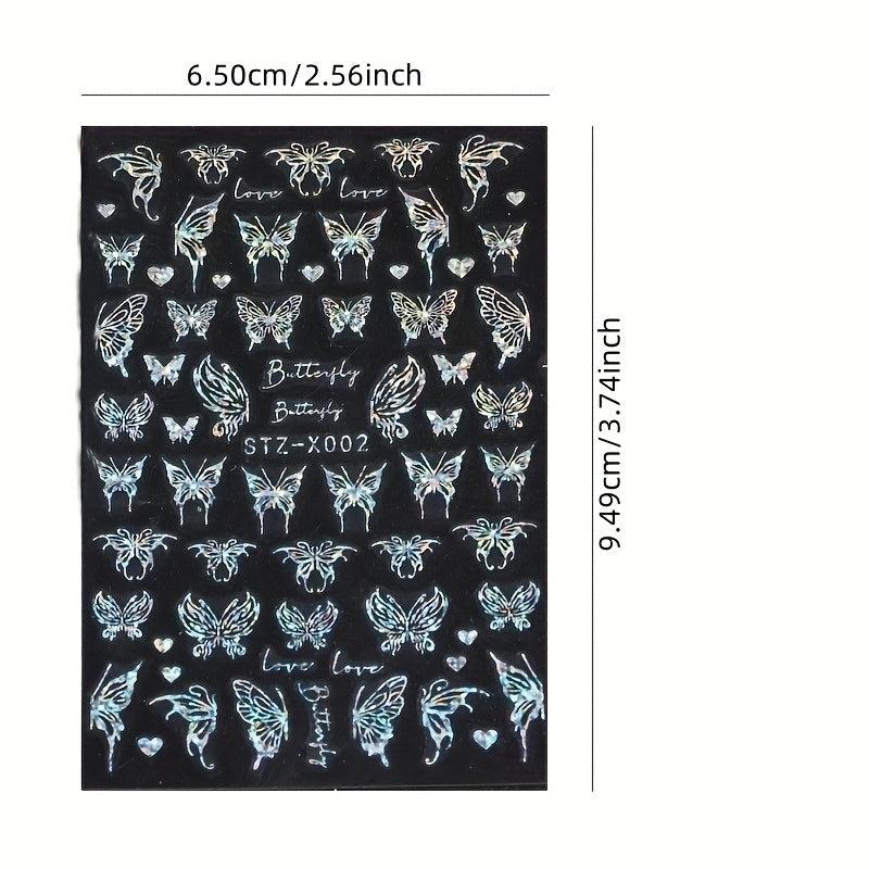 3pcs Aurora Butterfly Nail Art Stickers Laser Nail Decals For DIY Or Salons
