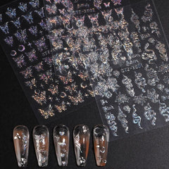 3pcs Aurora Butterfly Nail Art Stickers Laser Nail Decals For DIY Or Salons
