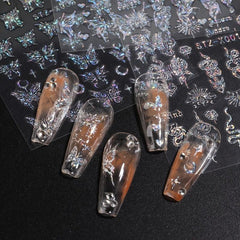 3pcs Aurora Butterfly Nail Art Stickers Laser Nail Decals For DIY Or Salons