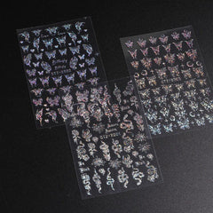 3pcs Aurora Butterfly Nail Art Stickers Laser Nail Decals For DIY Or Salons