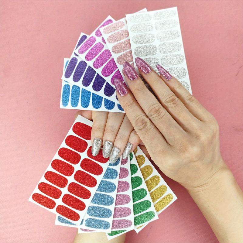 10 Sheets Glitter Nail Art Stickers Full Wrap Nail Polish Strip
