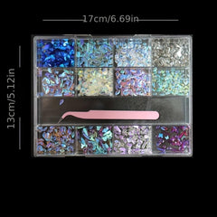 13 Grids Aurora Nail Art Rhinestone Resin Crystals Set With Tweezers