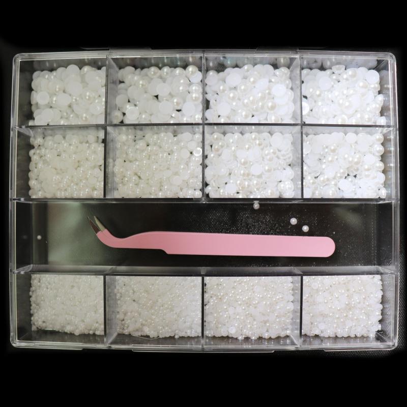 13 Grids Aurora Nail Art Rhinestone Resin Crystals Set With Tweezers