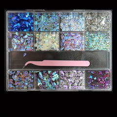 13 Grids Aurora Nail Art Rhinestone Resin Crystals Set With Tweezers