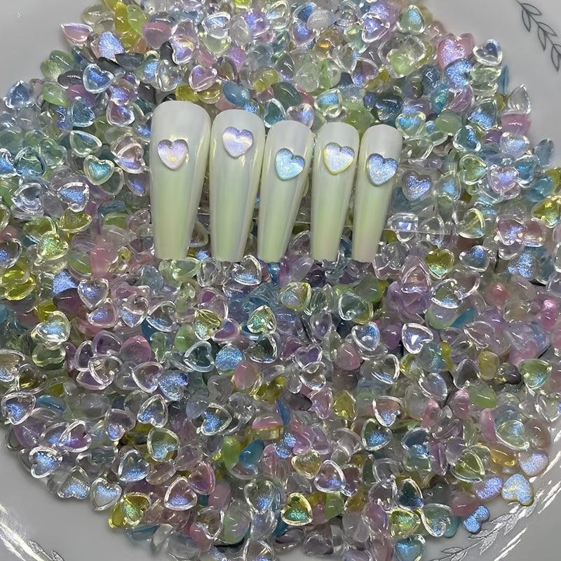 Heart Aurora Resin Stones Gel Polish Rhinestones 50 Pcs