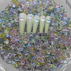 Heart Aurora Resin Stones Gel Polish Rhinestones 50 Pcs