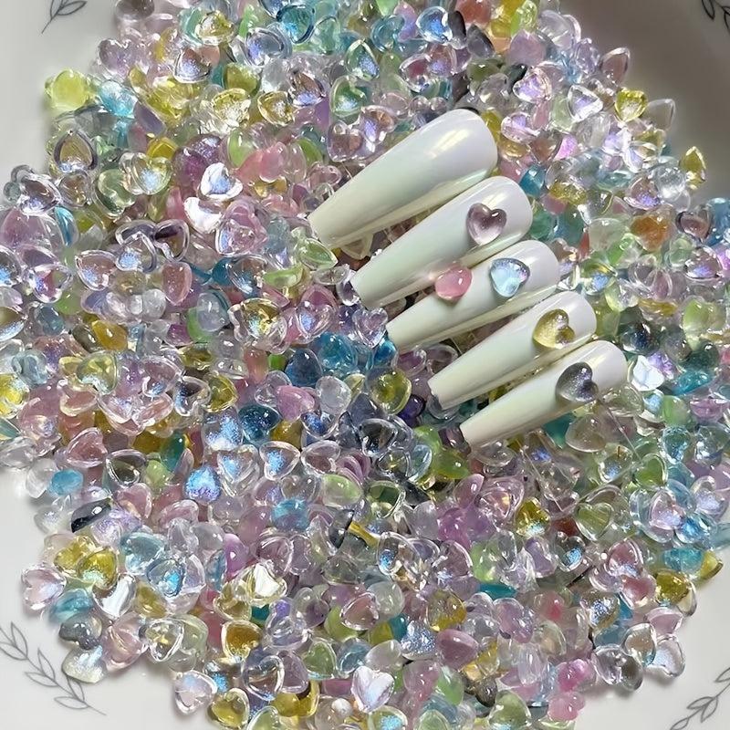 Heart Aurora Resin Stones Gel Polish Rhinestones 50 Pcs