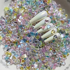 Heart Aurora Resin Stones Gel Polish Rhinestones 50 Pcs