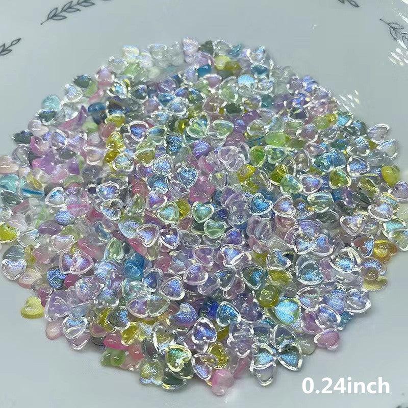 Heart Aurora Resin Stones Gel Polish Rhinestones 50 Pcs