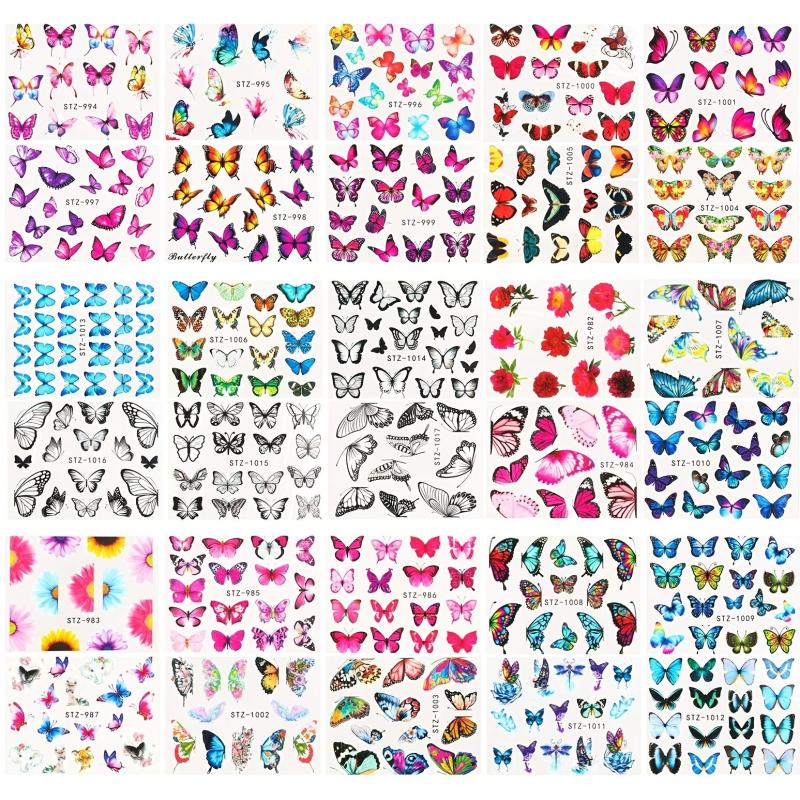 30 Sheets Butterfly Nail Art Stickers - Flower Patterns Manicure Tips