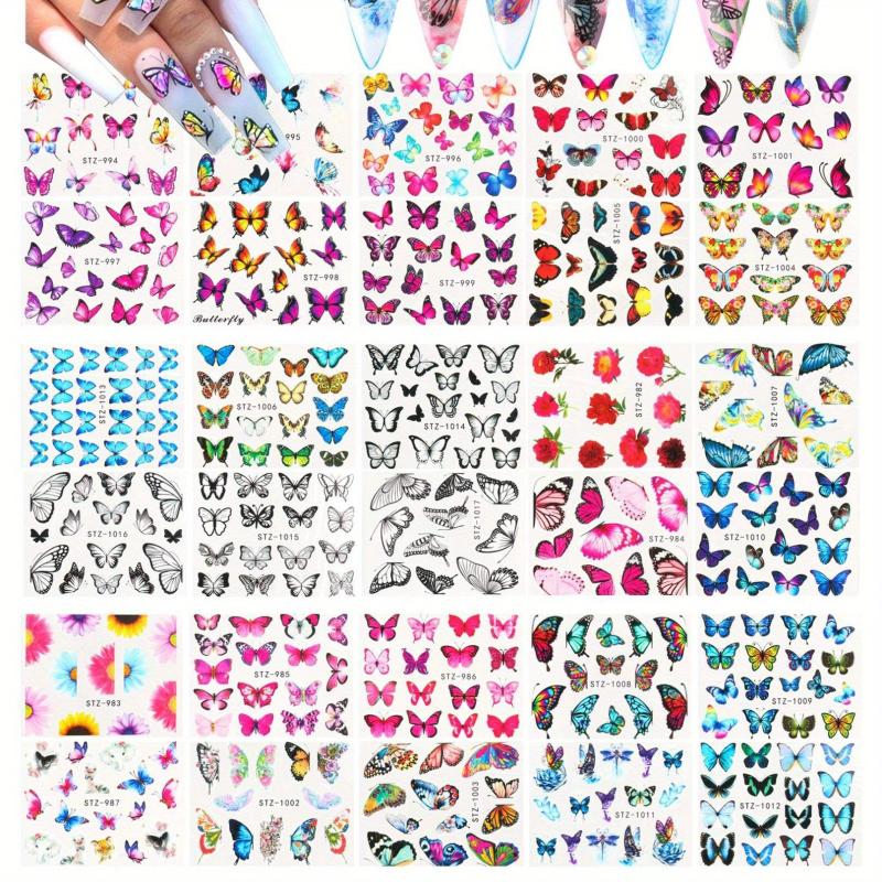 30 Sheets Butterfly Nail Art Stickers - Flower Patterns Manicure Tips