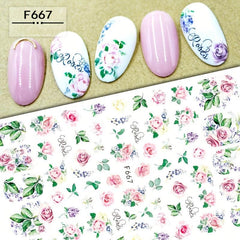 Boho 3D Botanical Nail Art Stickers Purple Red Rose & Lotus Sliders