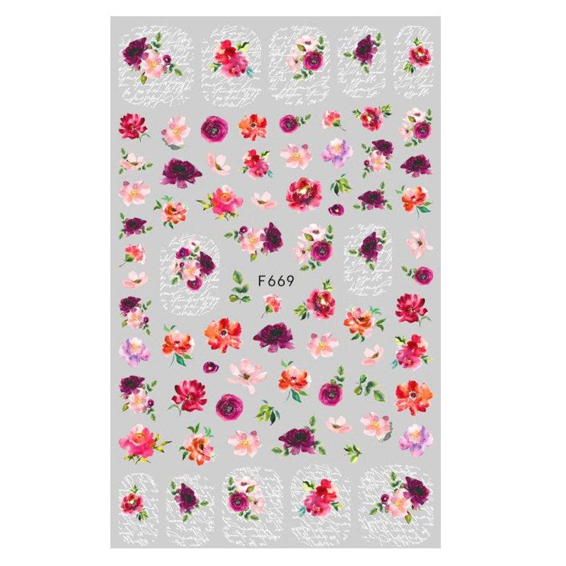 Boho 3D Botanical Nail Art Stickers Purple Red Rose & Lotus Sliders