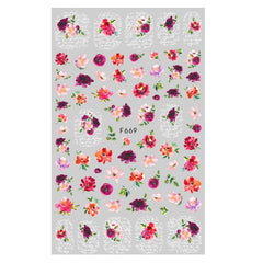 Boho 3D Botanical Nail Art Stickers Purple Red Rose & Lotus Sliders