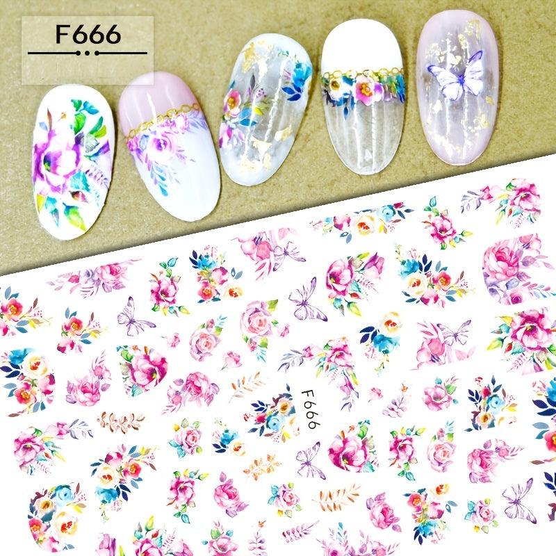 Boho 3D Botanical Nail Art Stickers Purple Red Rose & Lotus Sliders