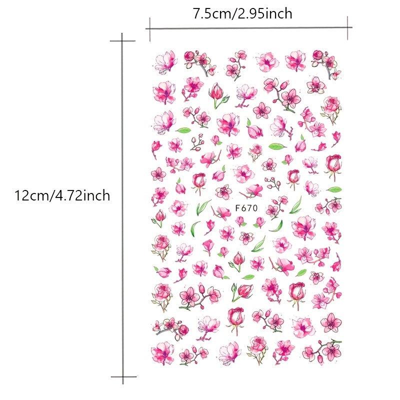 Boho 3D Botanical Nail Art Stickers Purple Red Rose & Lotus Sliders