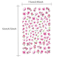Boho 3D Botanical Nail Art Stickers Purple Red Rose & Lotus Sliders