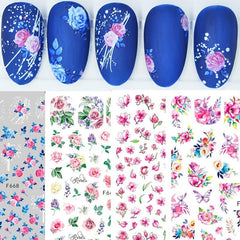 Boho 3D Botanical Nail Art Stickers Purple Red Rose & Lotus Sliders