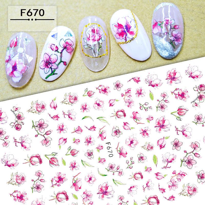 Boho 3D Botanical Nail Art Stickers Purple Red Rose & Lotus Sliders