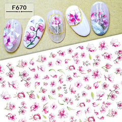Boho 3D Botanical Nail Art Stickers Purple Red Rose & Lotus Sliders