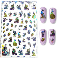Y2K Nail Art Stickers Self Adhesive Leaf Bird Peacock Nail Decals