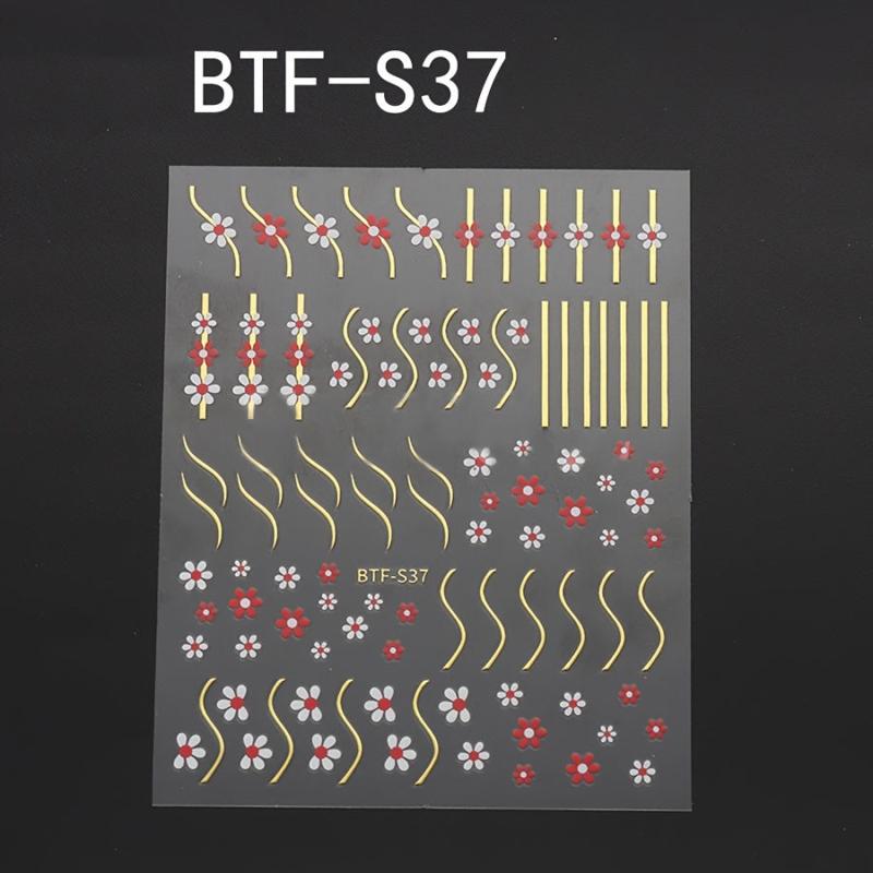 3D Flower Heart Swirl Line Nail Art Stickers Self Adhesive Geometric Line Nail