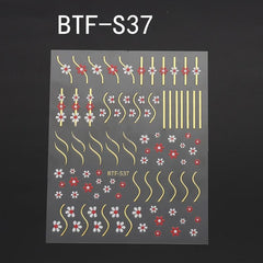 3D Flower Heart Swirl Line Nail Art Stickers Self Adhesive Geometric Line Nail