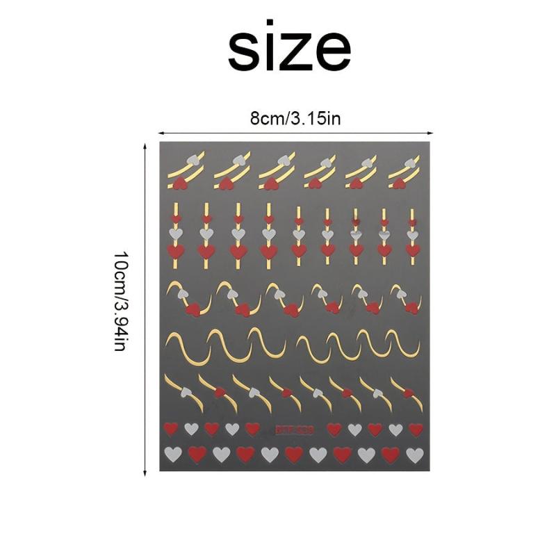 3D Flower Heart Swirl Line Nail Art Stickers Self Adhesive Geometric Line Nail
