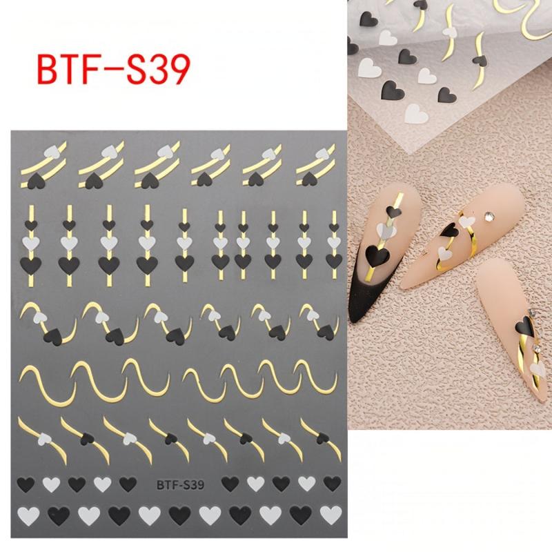 3D Flower Heart Swirl Line Nail Art Stickers Self Adhesive Geometric Line Nail