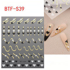 3D Flower Heart Swirl Line Nail Art Stickers Self Adhesive Geometric Line Nail