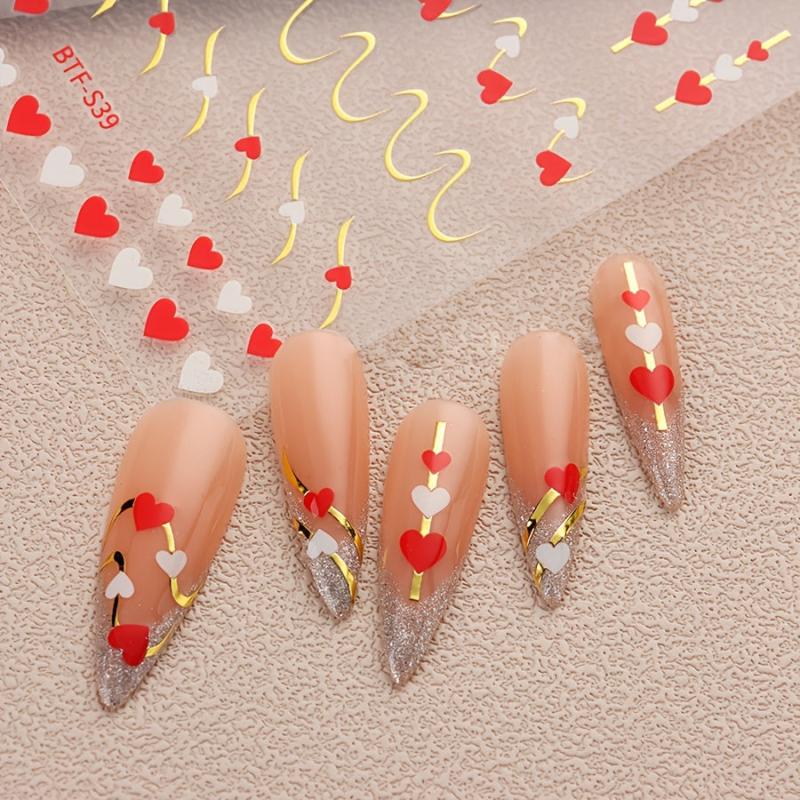 3D Flower Heart Swirl Line Nail Art Stickers Self Adhesive Geometric Line Nail