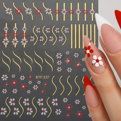 3D Flower Heart Swirl Line Nail Art Stickers Self Adhesive Geometric Line Nail