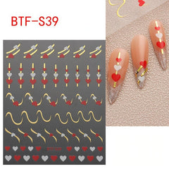 3D Flower Heart Swirl Line Nail Art Stickers Self Adhesive Geometric Line Nail