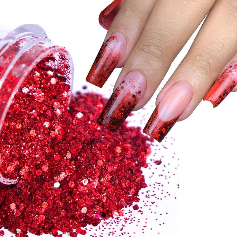9pcs Holographic Nail Glitter Powder Set Hexagonal Sparkly Sequin Pig