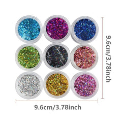 9pcs Holographic Nail Glitter Powder Set Hexagonal Sparkly Sequin Pig