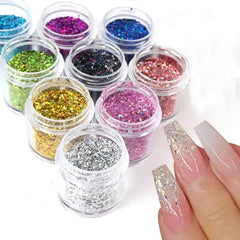 9pcs Holographic Nail Glitter Powder Set Hexagonal Sparkly Sequin Pig