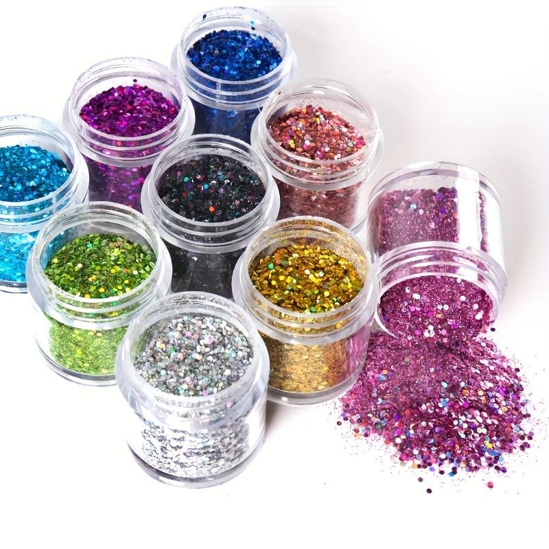 9pcs Holographic Nail Glitter Powder Set Hexagonal Sparkly Sequin Pig
