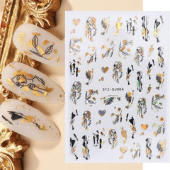 9 Sheets Golden Nail Art Stickers Decals Self Adhesive 3D Manicure Tips