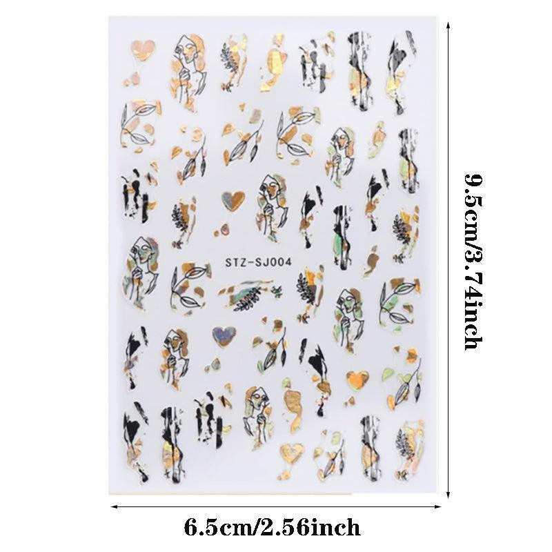 9 Sheets Golden Nail Art Stickers Decals Self Adhesive 3D Manicure Tips