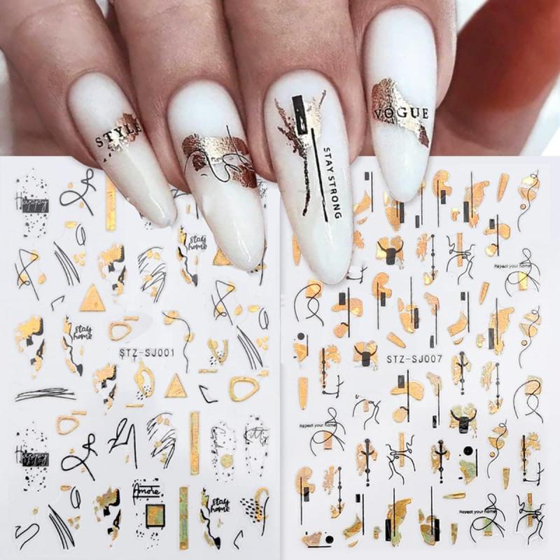9 Sheets Golden Nail Art Stickers Decals Self Adhesive 3D Manicure Tips