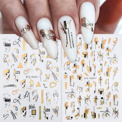 9 Sheets Golden Nail Art Stickers Decals Self Adhesive 3D Manicure Tips
