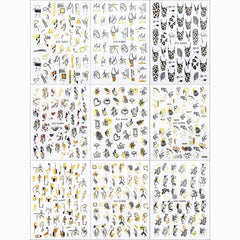 9 Sheets Golden Nail Art Stickers Decals Self Adhesive 3D Manicure Tips