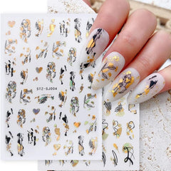 9 Sheets Golden Nail Art Stickers Decals Self Adhesive 3D Manicure Tips
