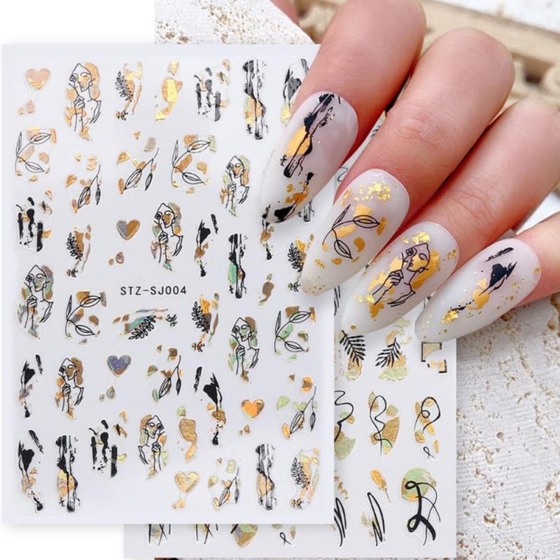 9 Sheets Golden Nail Art Stickers Decals Self Adhesive 3D Manicure Tips