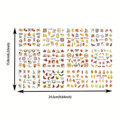 12pcs Maple Leaf Nail Stickers Pumpkin Geometric Water Decal