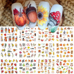 12pcs Maple Leaf Nail Stickers Pumpkin Geometric Water Decal