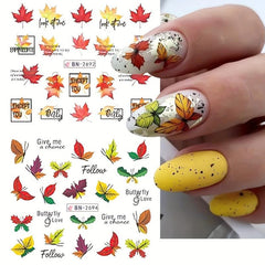 12pcs Maple Leaf Nail Stickers Pumpkin Geometric Water Decal