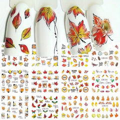 12pcs Maple Leaf Nail Stickers Pumpkin Geometric Water Decal