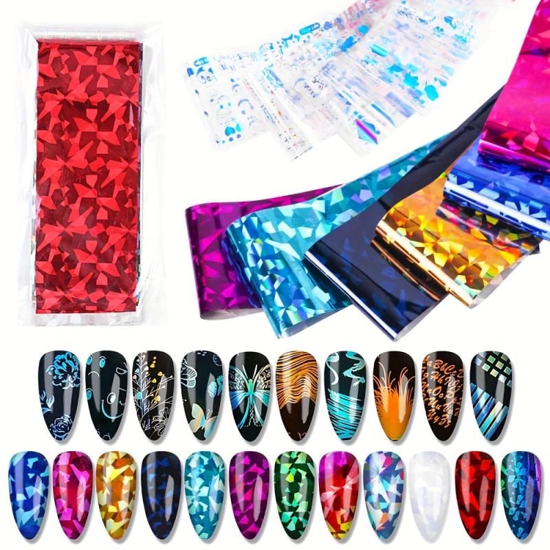 22 Sheets Laser Adhesive Nail Foils for DIY Nail Art Decoration