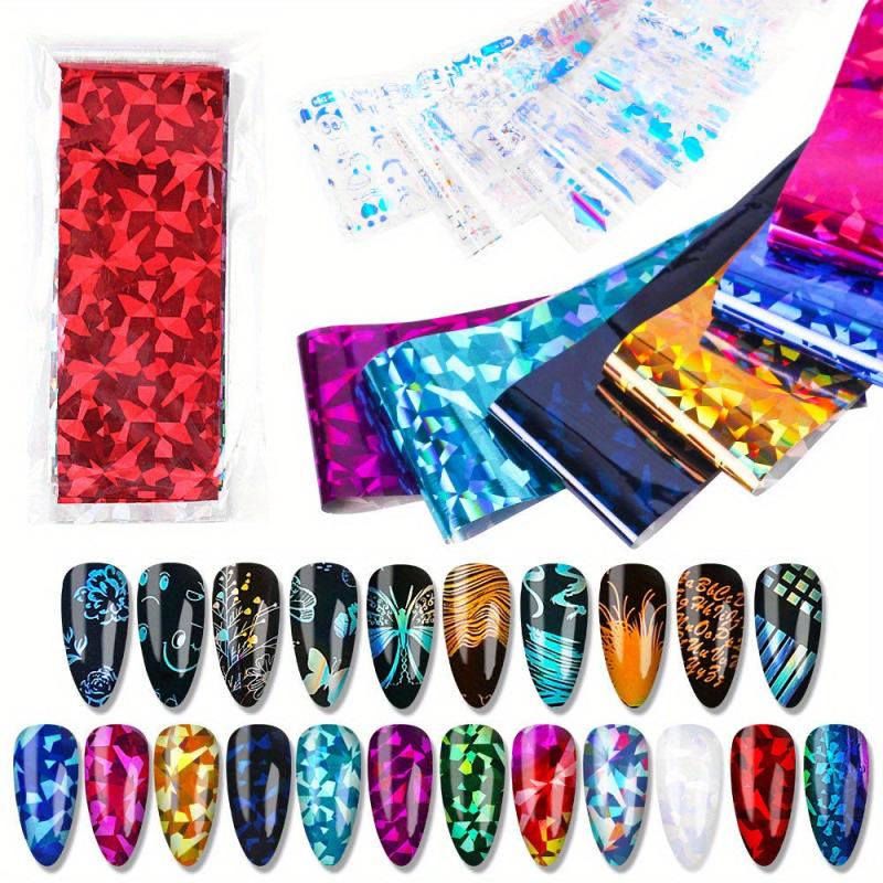 22 Sheets Laser Adhesive Nail Foils for DIY Nail Art Decoration